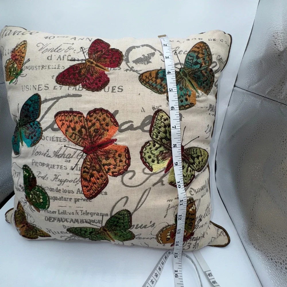 Pier 1 Imports 15x15 Luxury Throw Pillow Embroidered Rainbow‎ Butterfly Decor